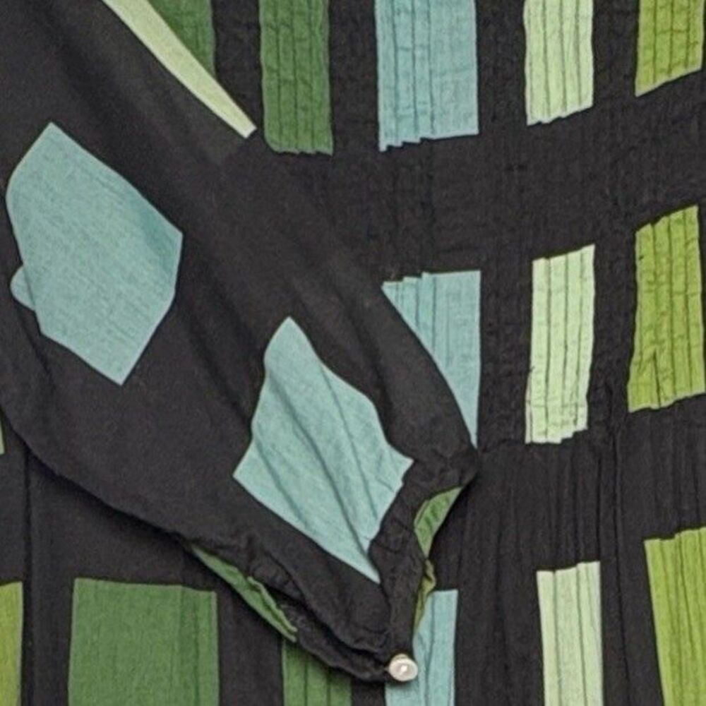 Dolma Maxi Dress Size Small SKYE Green Black Pintuck Neckline Cotton A-Line - Picture 7 of 9